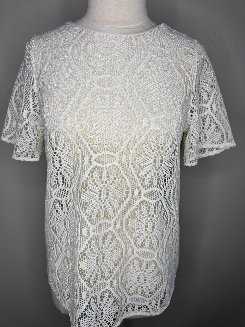 Cream Crochet Lace Short Sleeve Top S/M